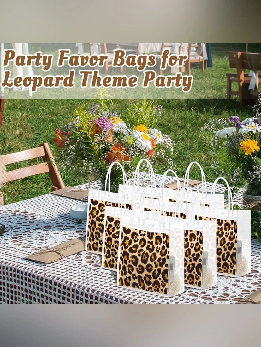 Leopard Animal Print Clear Plastic Gift Tote Bags with Handles for Party 12 pk